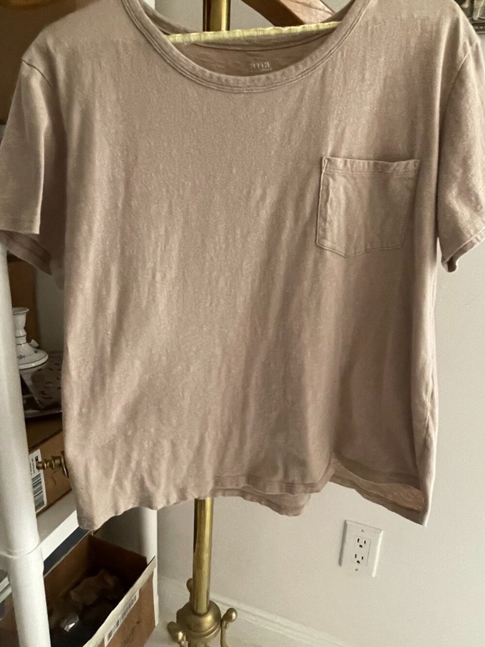 Womens Pocketed Tee Shirt Beige Size L